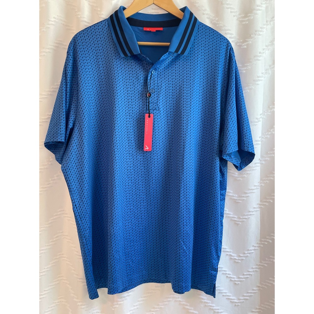 Redvanly Mens Blue Geometric Print Short Sleeve Golf Polo Shirt Size XXL NWOT